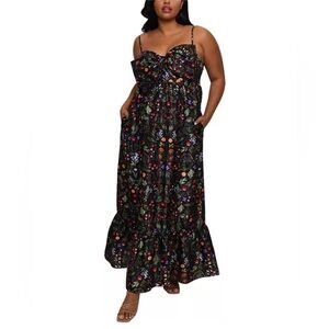 Hutch Black Floral Olani Bow Maxi Dress - Size 1X
